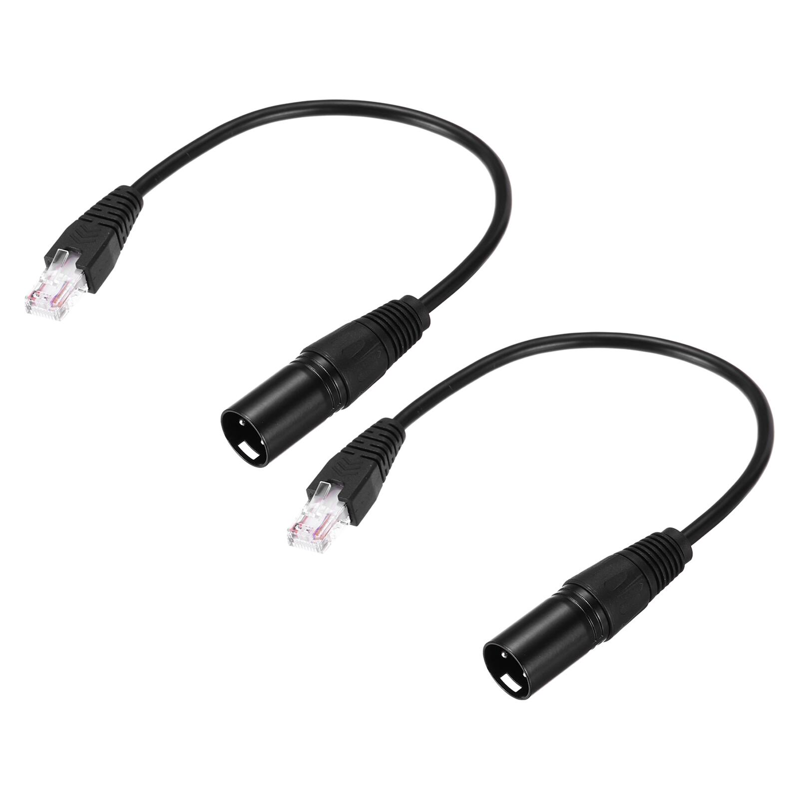 Unique Bargains - 2pcs 3 Pin DMX512 XLR Male to RJ45 Male Adapter Cable, 1ft, for Stage Studio Console Lighting - Black