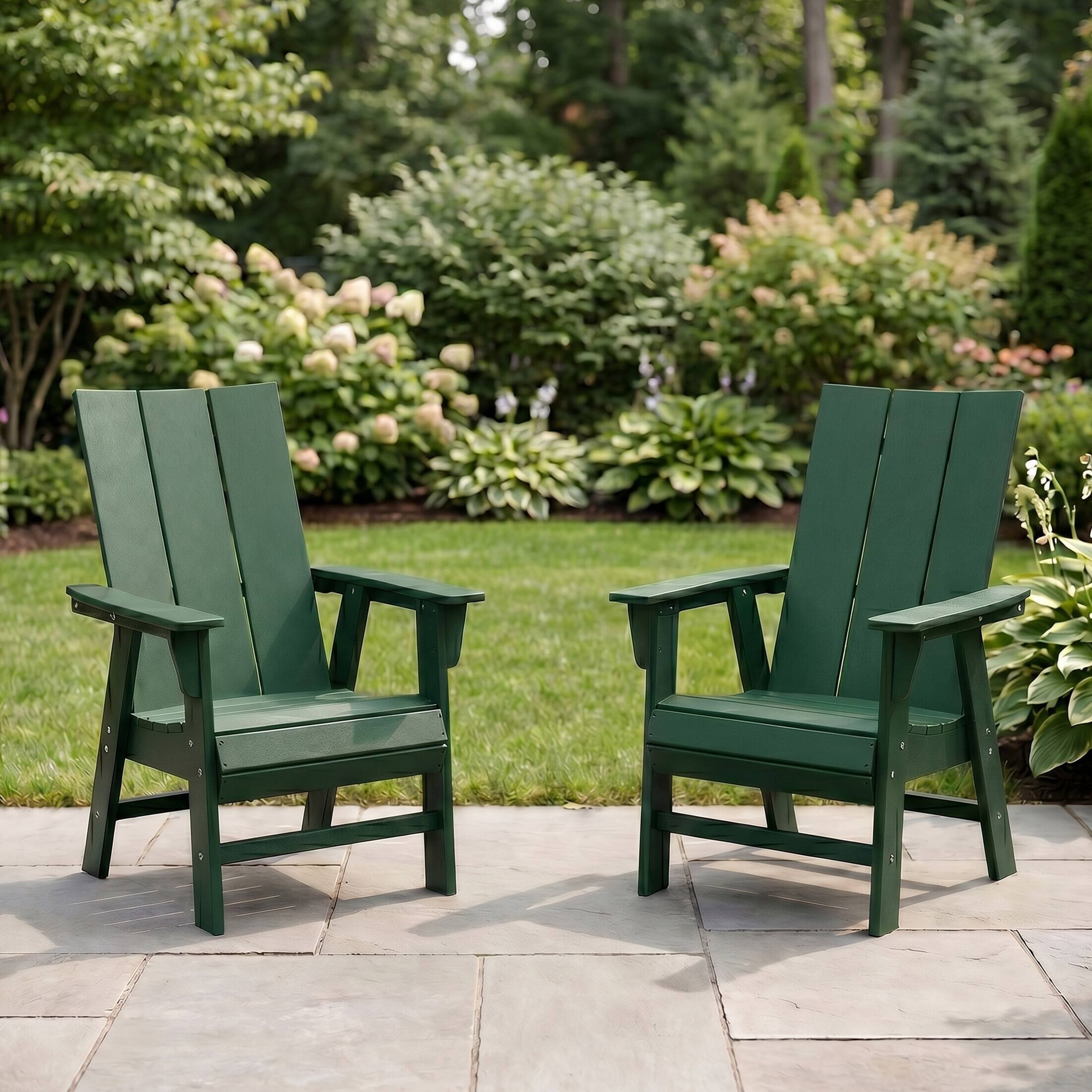Angle. WestinTrends - WestinTrends Ashore Outdoor Patio HDPE Plastic Modern Adirondack Dining Chairs (Set of 2) - Dark Green.