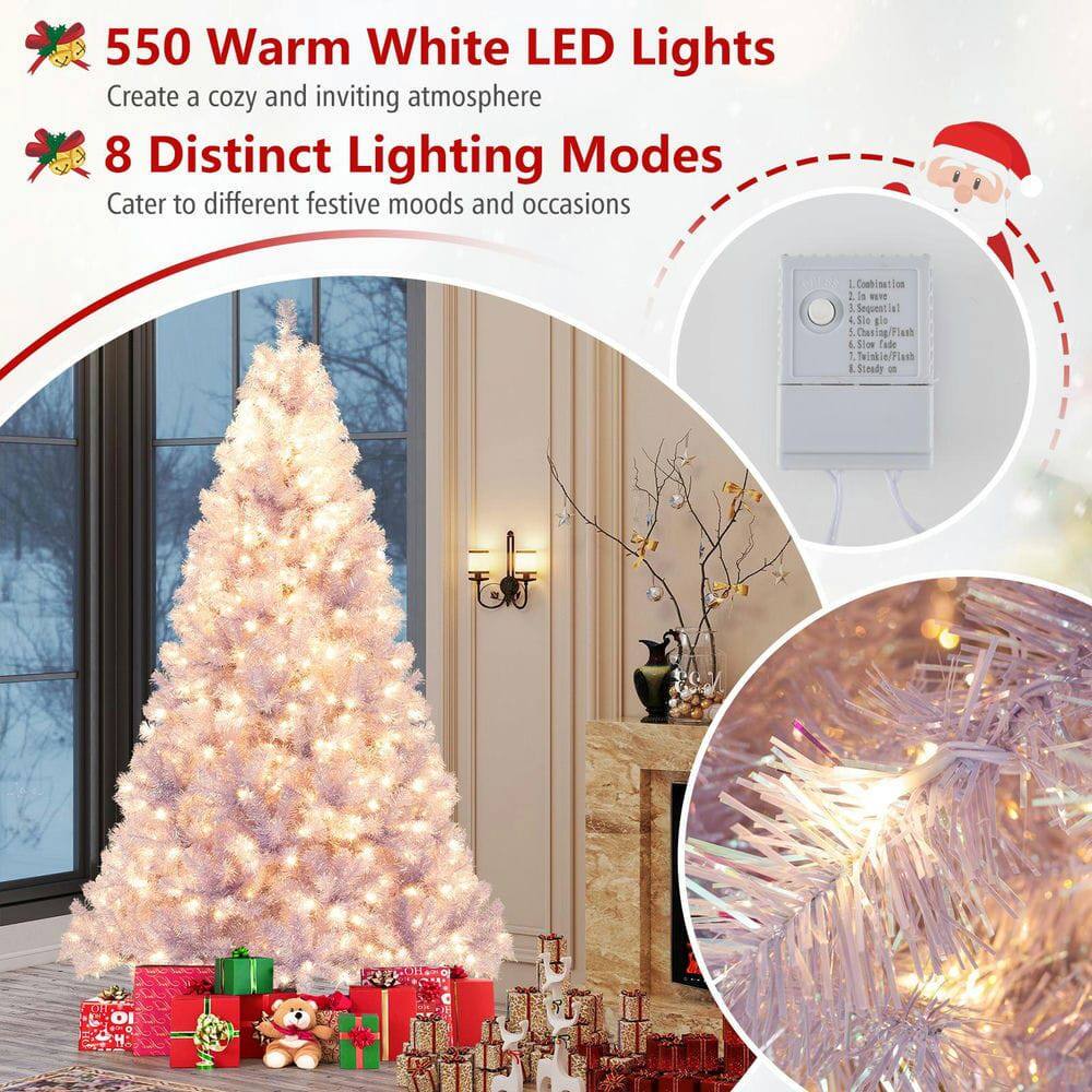 550 Warm White LED Lights  
Create a cozy and inviting atmosphere  

8 Distinct Lighting Modes  
Cater to different festive moods and occasions  

1. Combination  
2. In Wave  
3. In Flash  
4. Slow Glow  
5. Chasing/Flash  
6. Twinkle/Flash  
7. Slow Fade  
8. Steady On