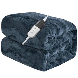 Alchemy Casas - Heated Blanket Size Warm Soft Faux Rabbit Electric With 6 Heating Levels 10 Hours Auto off Fast Over heat - Navy Blue Twin
