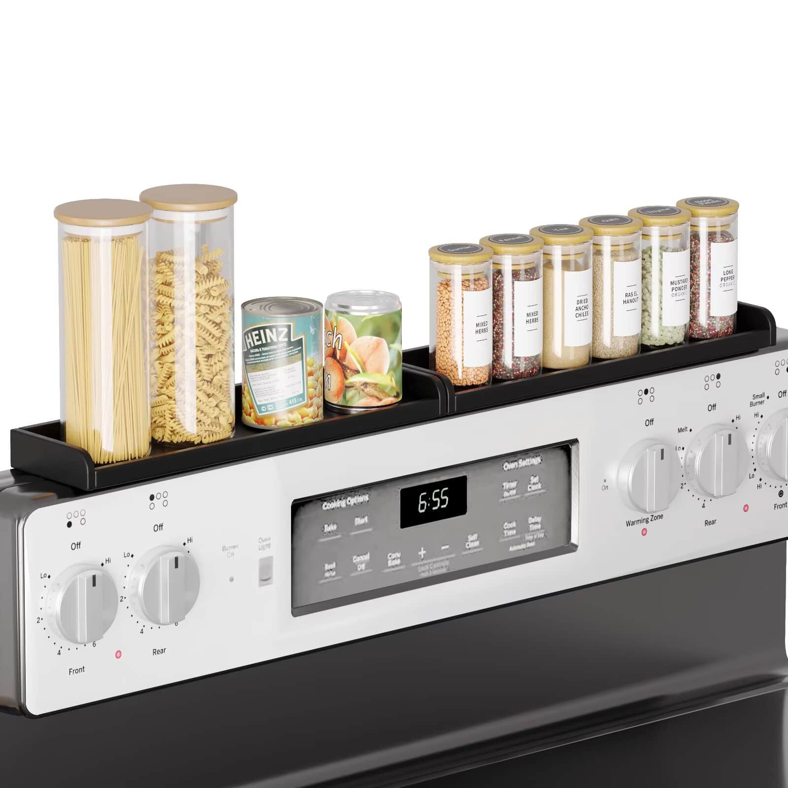 Tooloton - Magnetic Bamboo Spice Shelf for Flat-Top Stoves, 30-Inch Wide Kitchen Storage Organizer, Black - Black