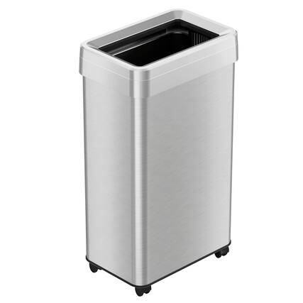 Front. HLS Commercial - Open Top Trash Can with Wheels, 18 gal, Plastic Stainless Steel, Silver.