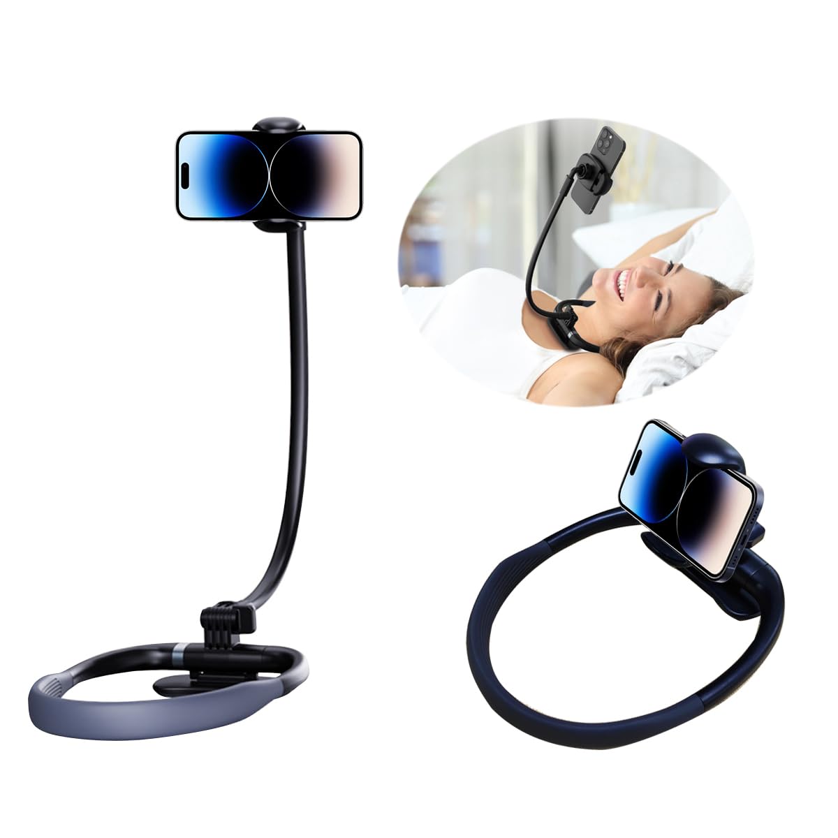 Front. METALTON - Neck Phone Holder For Recording Upgrade Gooseneck Cell Stand Flexible Lazy Bracket Diy 360 Degree Free Rota... - Regular cell phone clip.