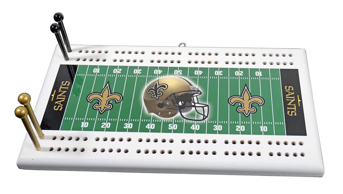 Rico Industries - New Orleans Football Saints Classic 2 Track Wooden Field Shaped Cribbage Board - Multi