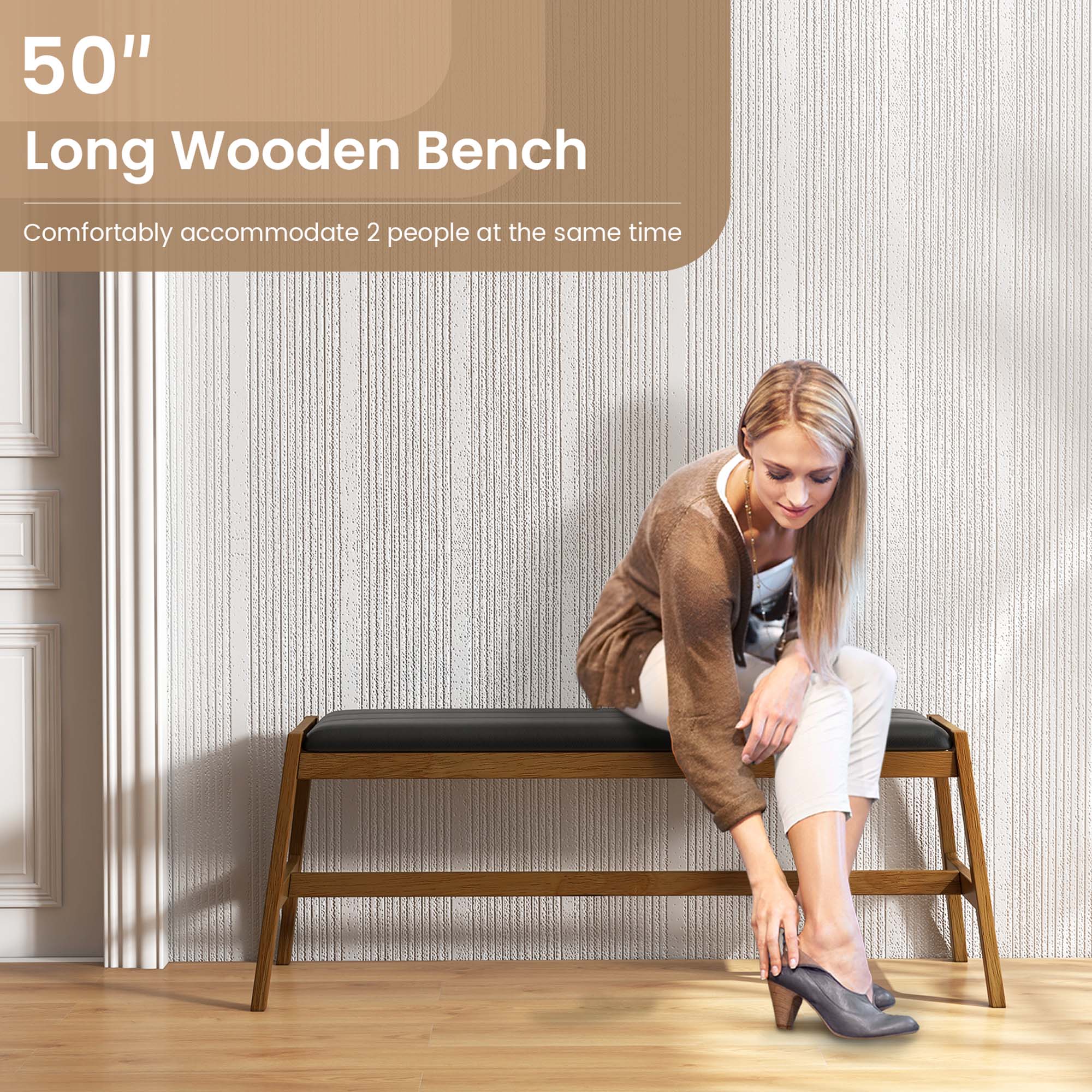 "50" Long Wooden Bench - Comfortably accommodates 2 people at the same time.