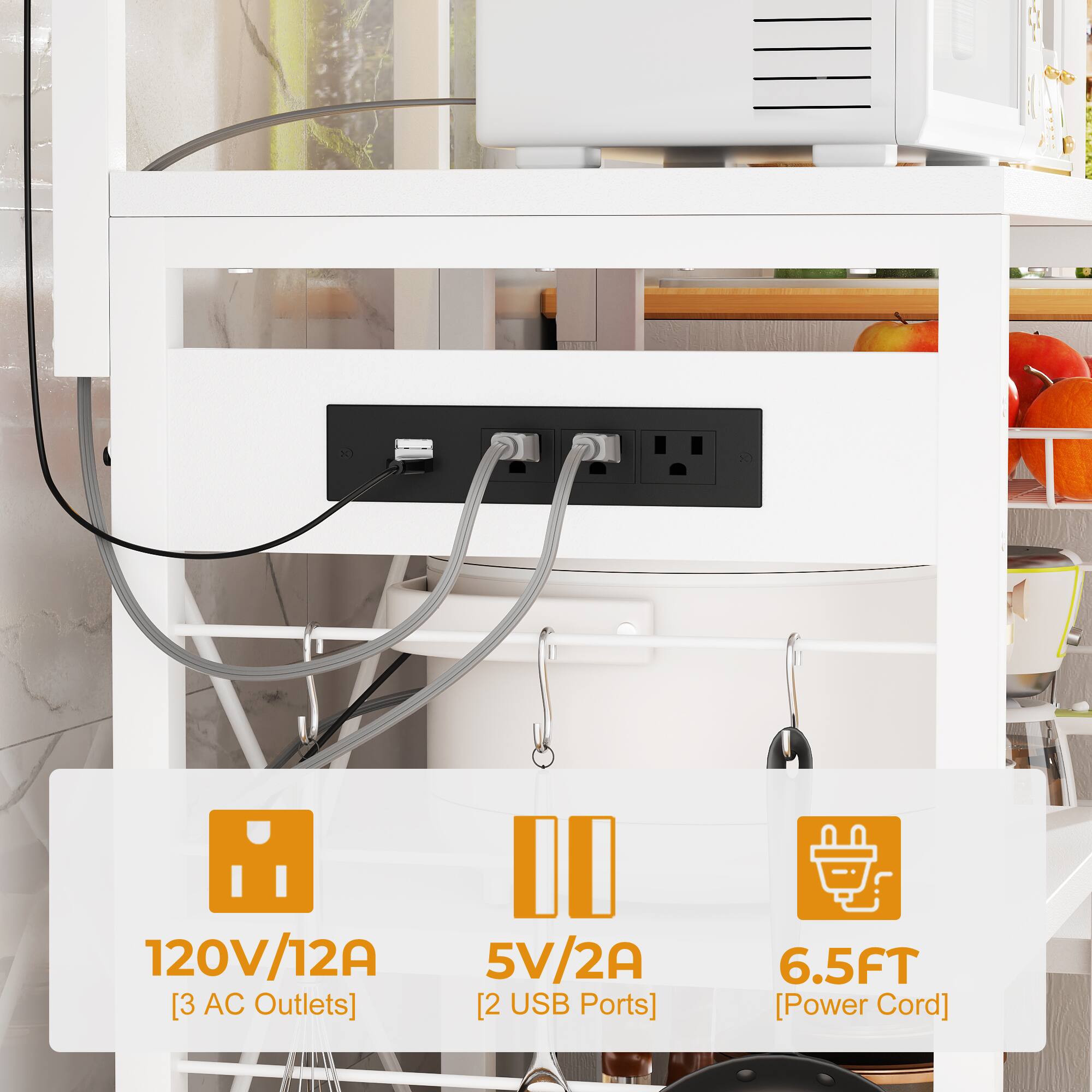 120V/12A [3 AC Outlets]  
5V/2A [2 USB Ports]  
6.5FT [Power Cord]
