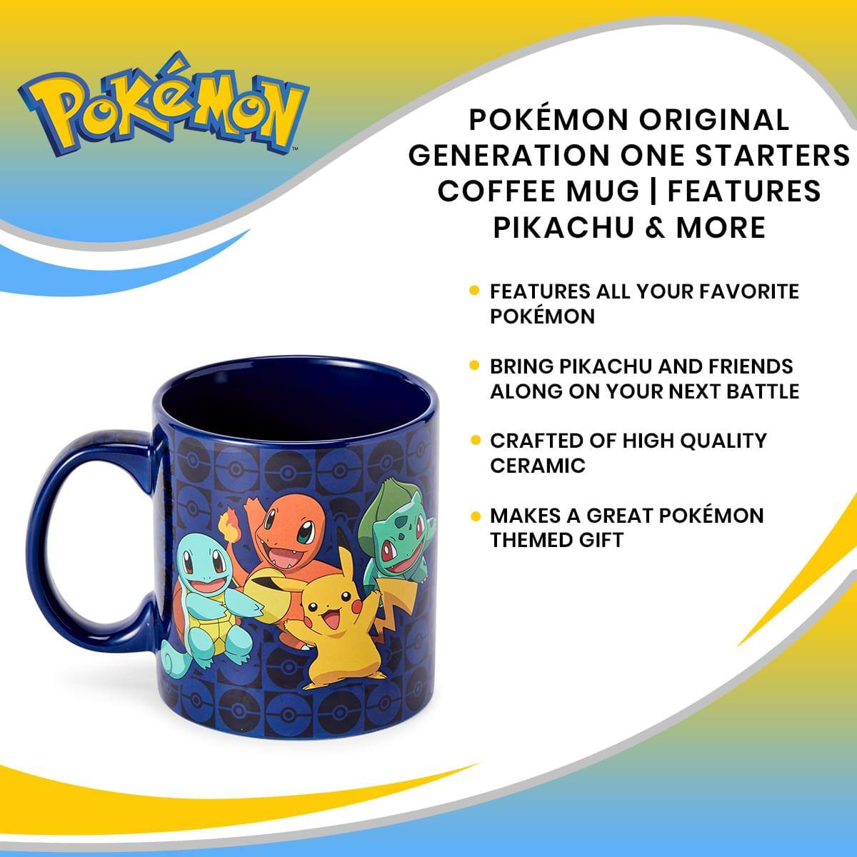 Pokémon Original Generation One Starters Coffee Mug | Features Pikachu & More

- Features all your favorite Pokémon
- Bring Pikachu and friends along on your next battle
- Crafted of high quality ceramic
- Makes a great Pokémon themed gift