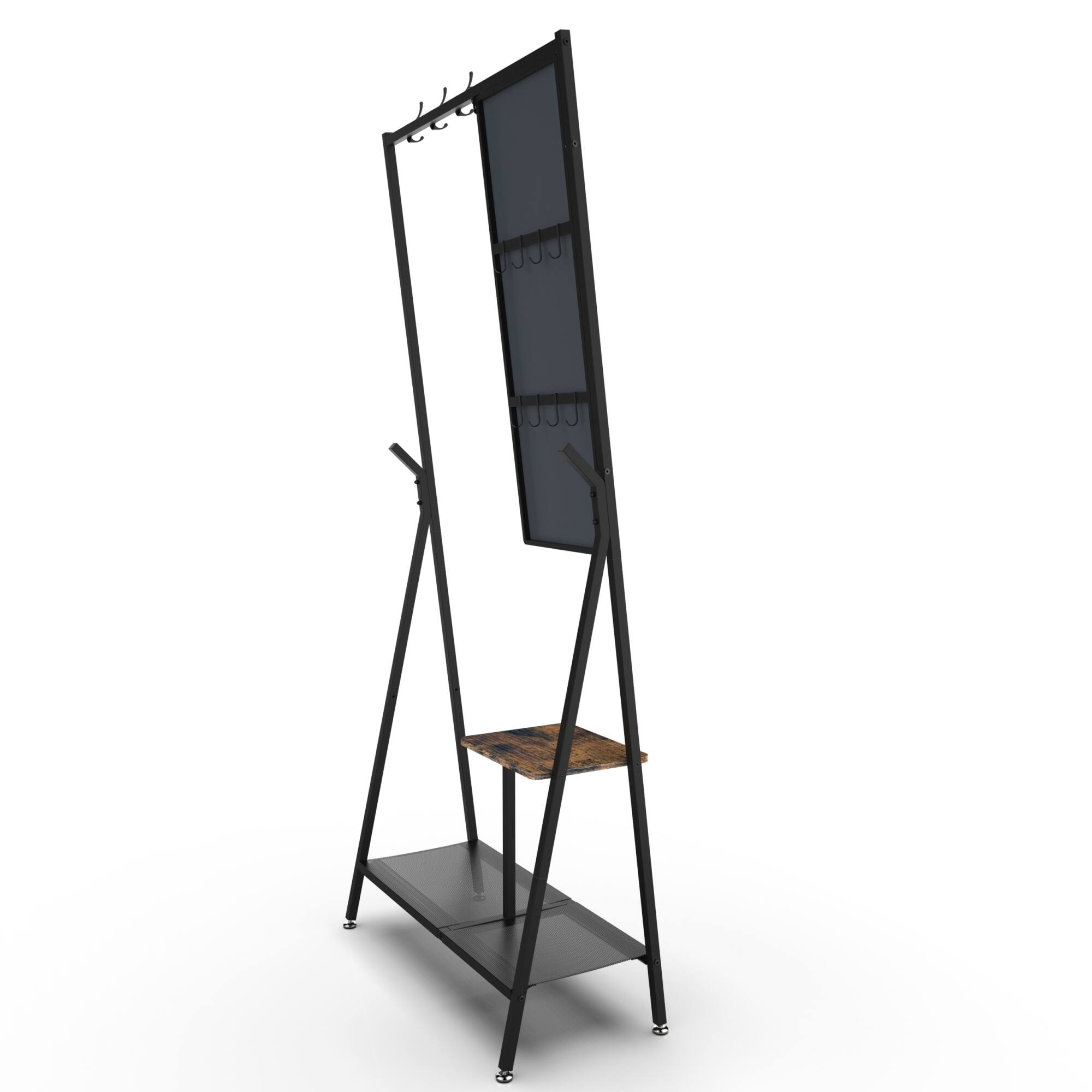 Alt View 8. GOODSILO - Multifunctional Wall-Mounted Coat Rack with Integrated Mirror and Shoe Storage for Entryway Organization - Black+Brown.