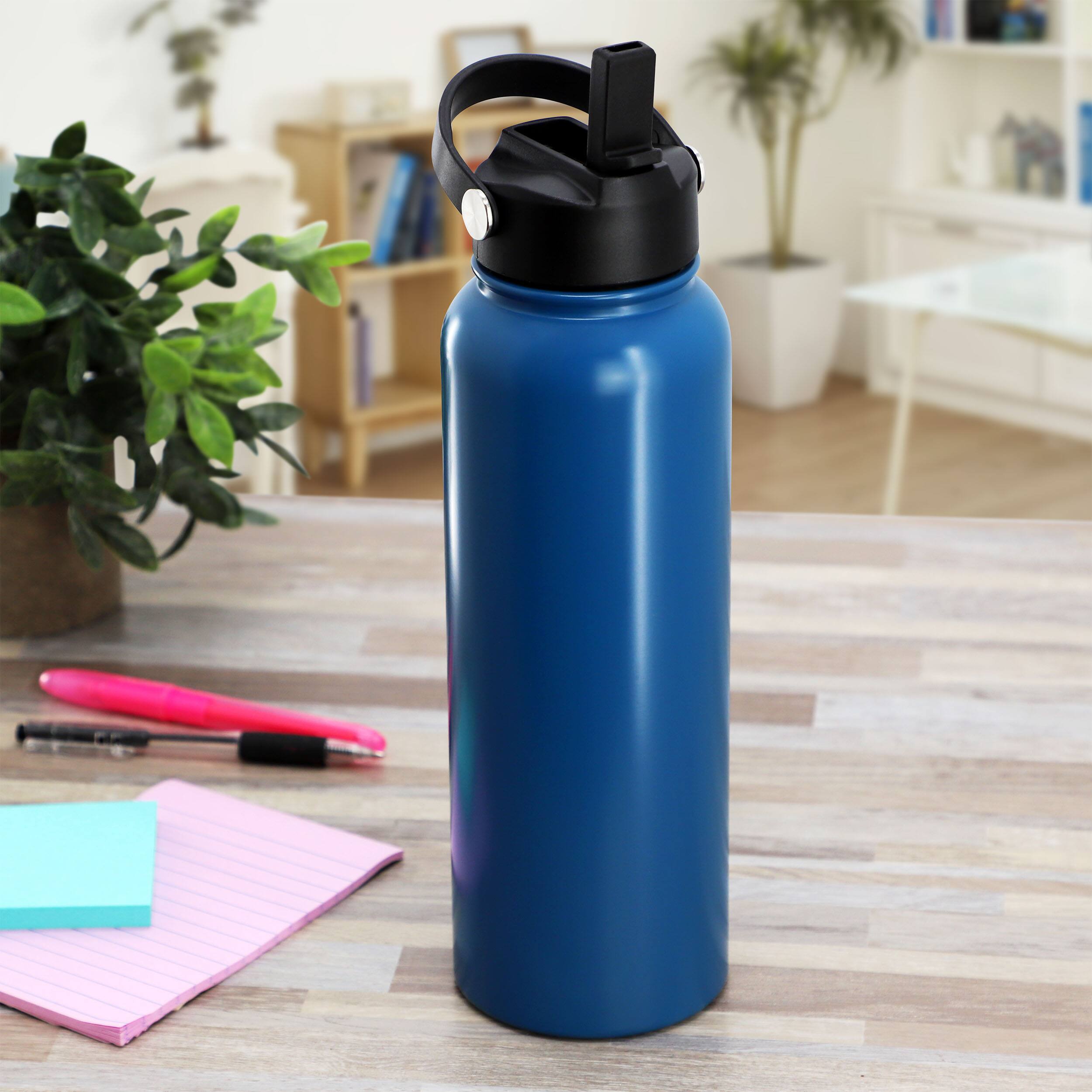 Alt View 6. Gibson - Gibson Home Marina 38 Ounce Double Wall Stainless Steel Thermal Bottle with Lid and Straw in Matte Blue - Blue.