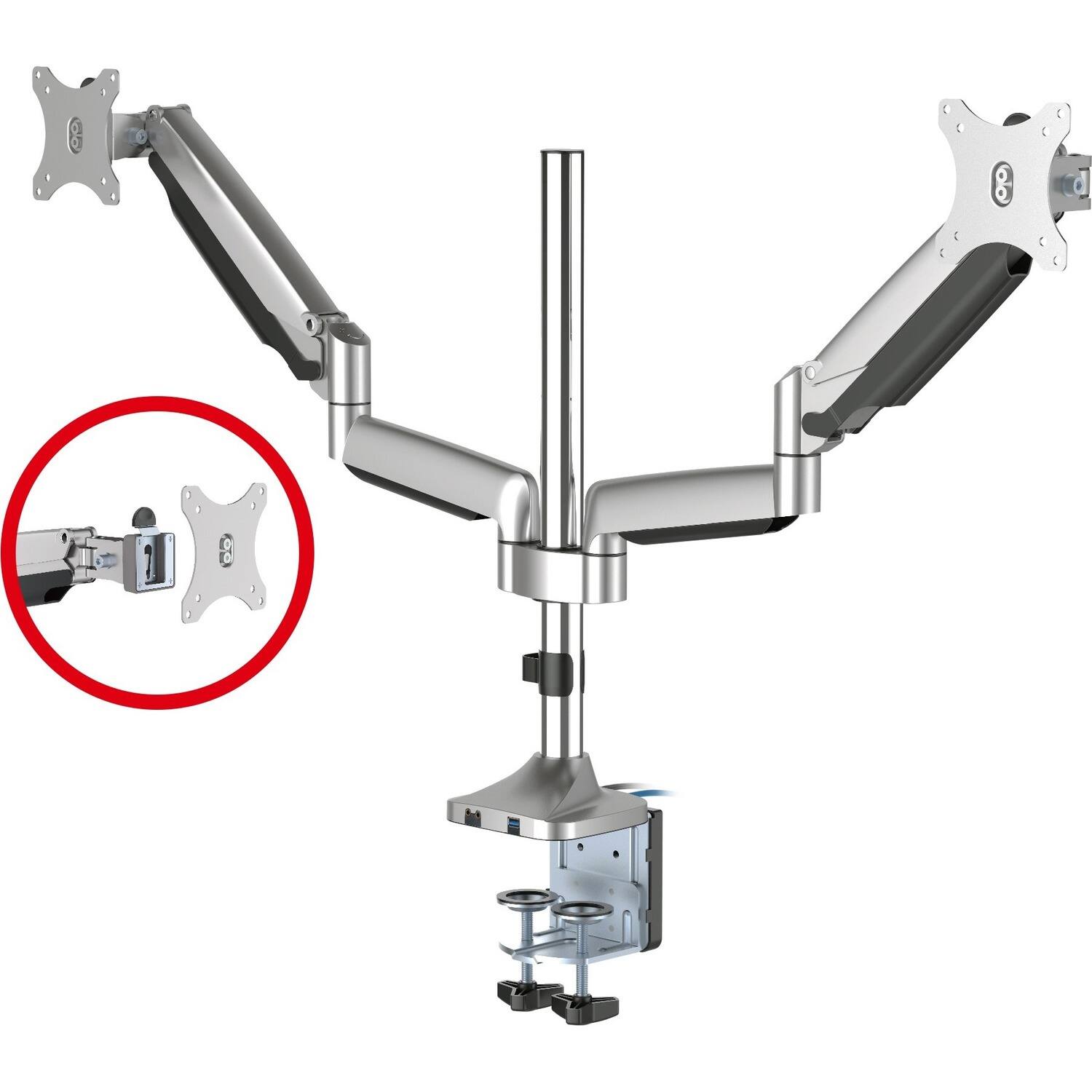 SIIG Dual Monitor Gas Spring Desk Mount with USB Port CEMT2X11S1 Gray ...