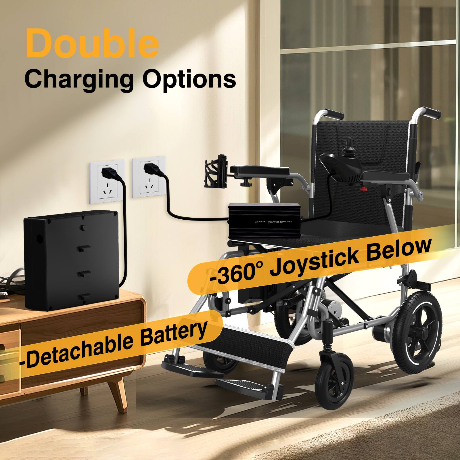 Double Charging Options

-360° Joystick Below

-Detachable Battery