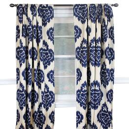 RLF Home - Flame Large Damask Flame Design Pair Of Lined Panels 3" Rod Pocket (Pair) 100" x 96" Navy Blue/Ivory - Navy blue ivory