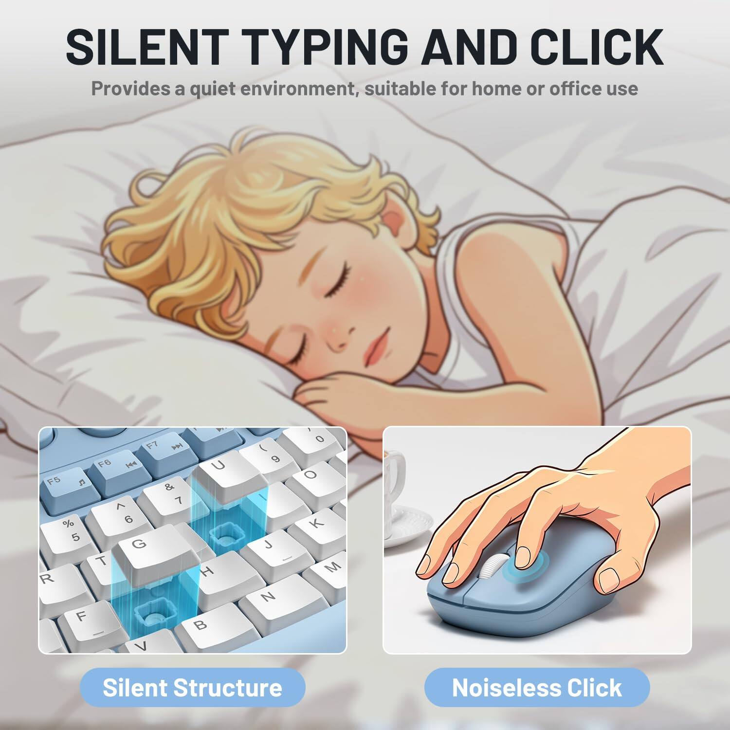 Bundle HESVAP Silent Ergonomic Wireless Keyboard and Mouse Combo, Full ...