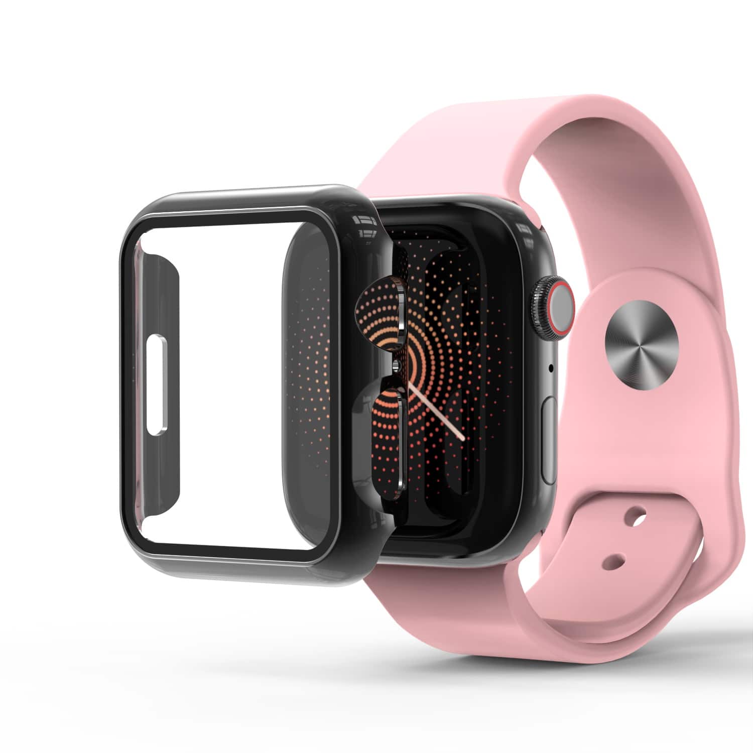 Mybat - Case with Tempered Glass Screen for Apple Watch Series 7 / Watch Series 8 / Series 9 - 45mm / Black - Transparent