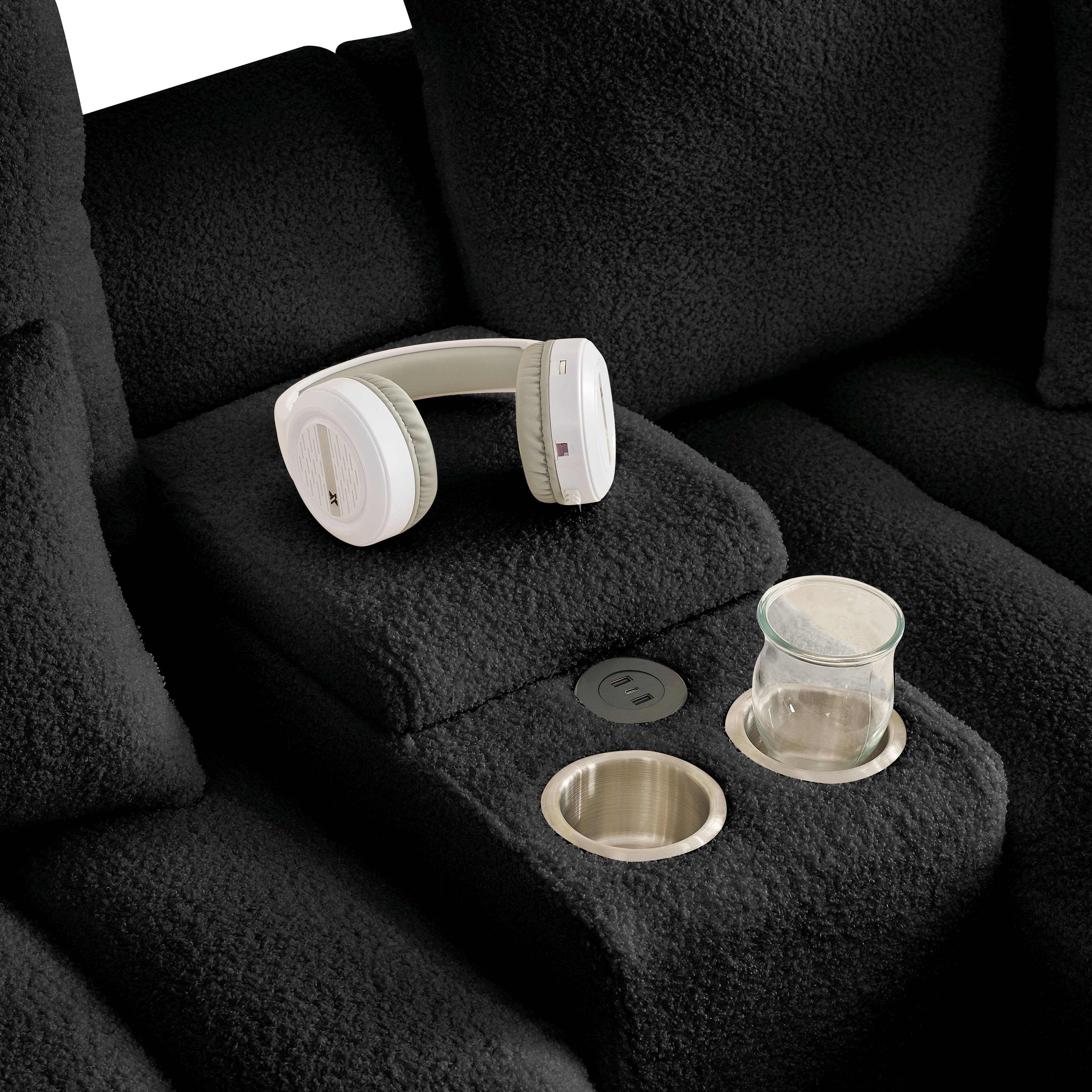 Alt View 3. Anysun - 91.7" Teddy Fabric Sectional Sofa with Console-Modern Cloud Design, USB Charger & Cup Holder for Living Room & Apartment - Black.