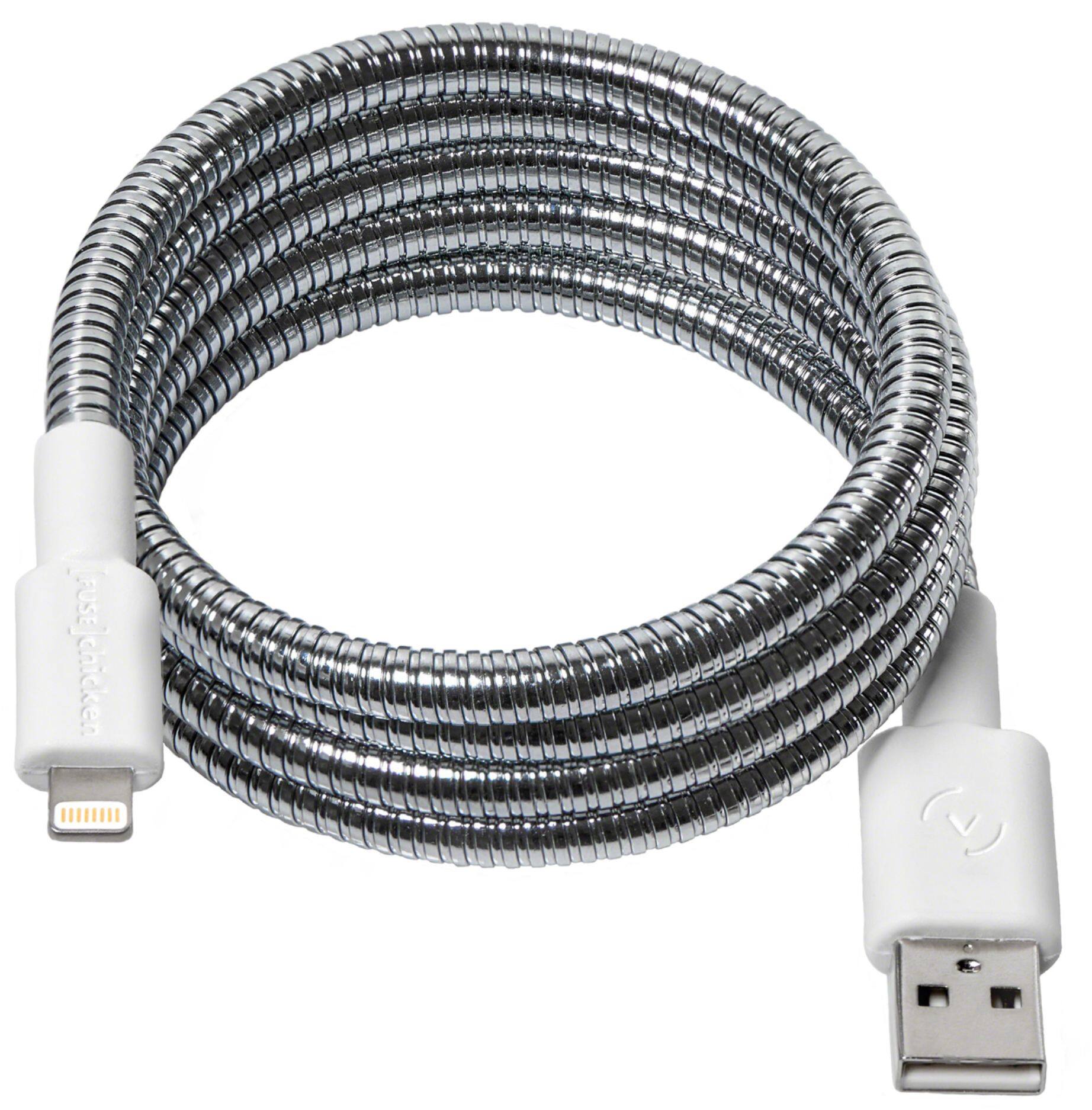 Front. Fuse Chicken - 3.3' Lightning USB Charging Cable - Silver.