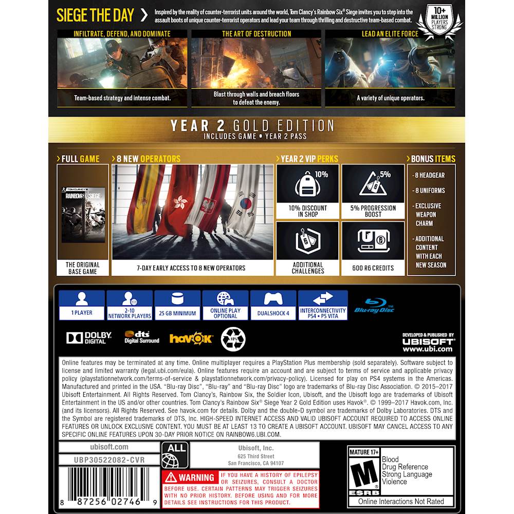 Individualitet lytter Stol Best Buy: Tom Clancy's Rainbow Six® Siege Gold Year 2 Edition (Includes  Extra Content + Year 2 Pass Subscription) PlayStation 4 UBP30522082