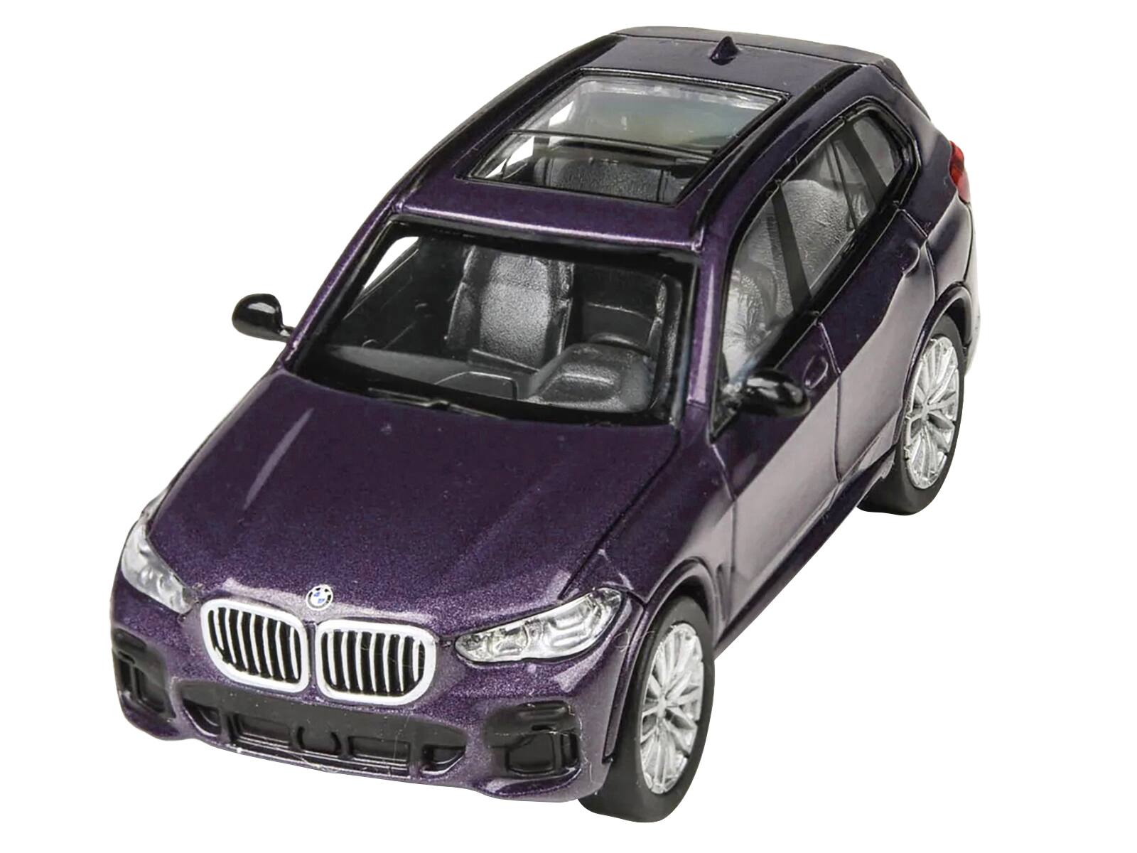 Left. Paragon - 2018 BMW X5 Daytona Violet Metallic with Sunroof 1/64 Diecast Model Car by Paragon Models - Violet Metallic.