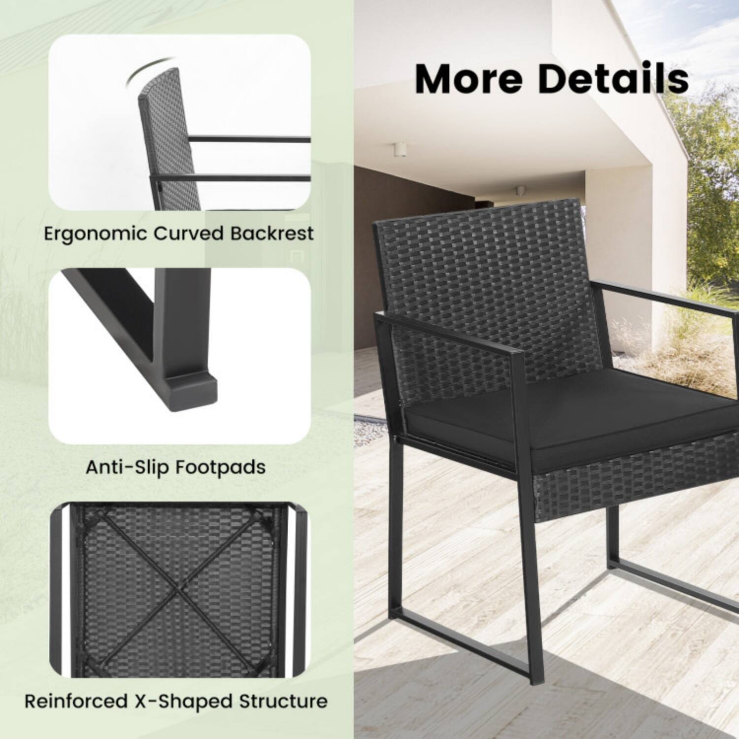 More Details

- Ergonomic Curved Backrest
- Anti-Slip Footpads
- Reinforced X-Shaped Structure