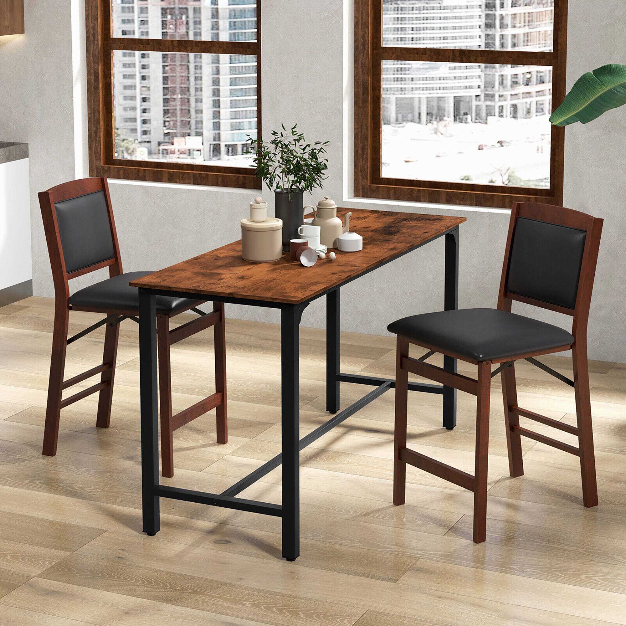 Alt View 1. Gymax - Gymax Set of 2 Counter Height Chairs w/ Rubber Wood Legs Padded Seat & Backrest - Brown.