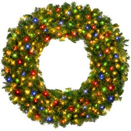 Best Choice Products - 60in Artificial Pre-Lit Fir Christmas Wreath Decoration w/ 375 930 Tips - Multicolor Lights