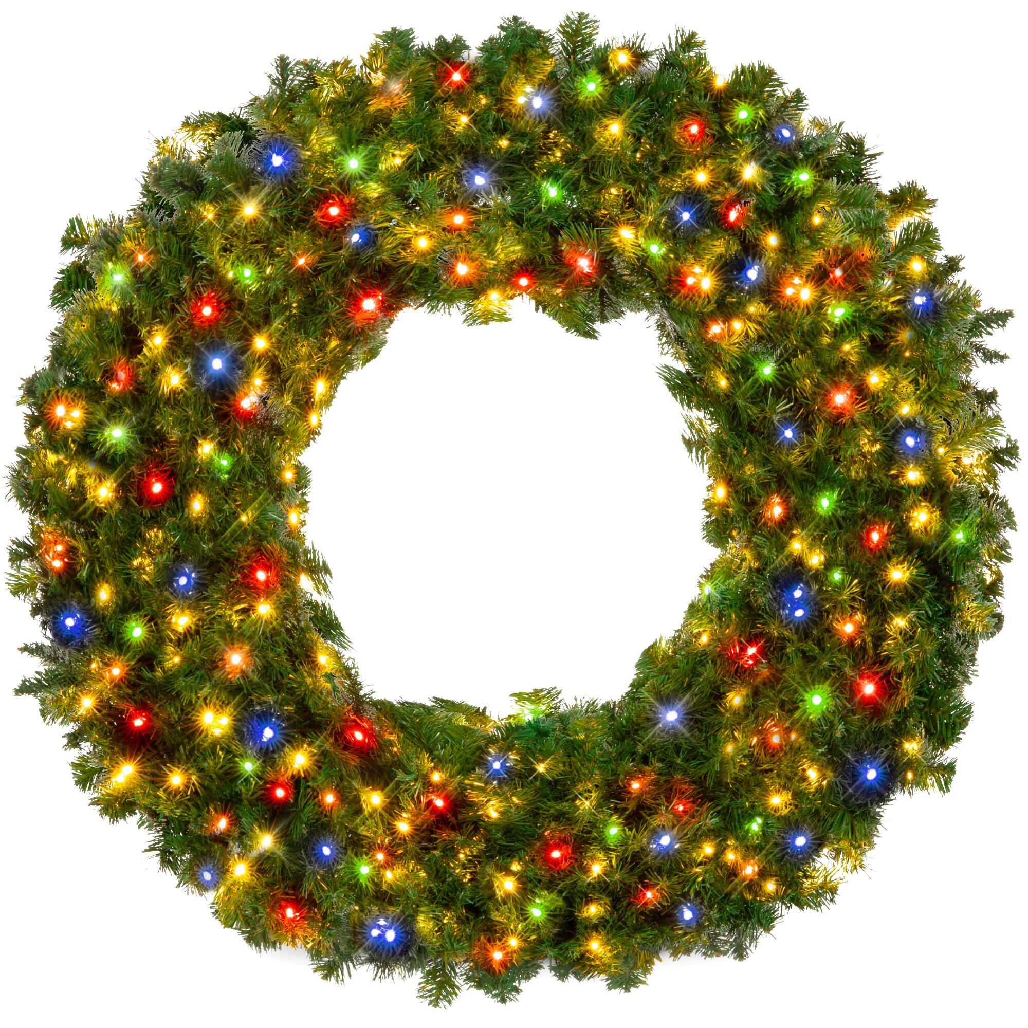 Best Choice Products - 60in Artificial Pre-Lit Fir Christmas Wreath Decoration w/ 375 930 Tips - Multicolor Lights