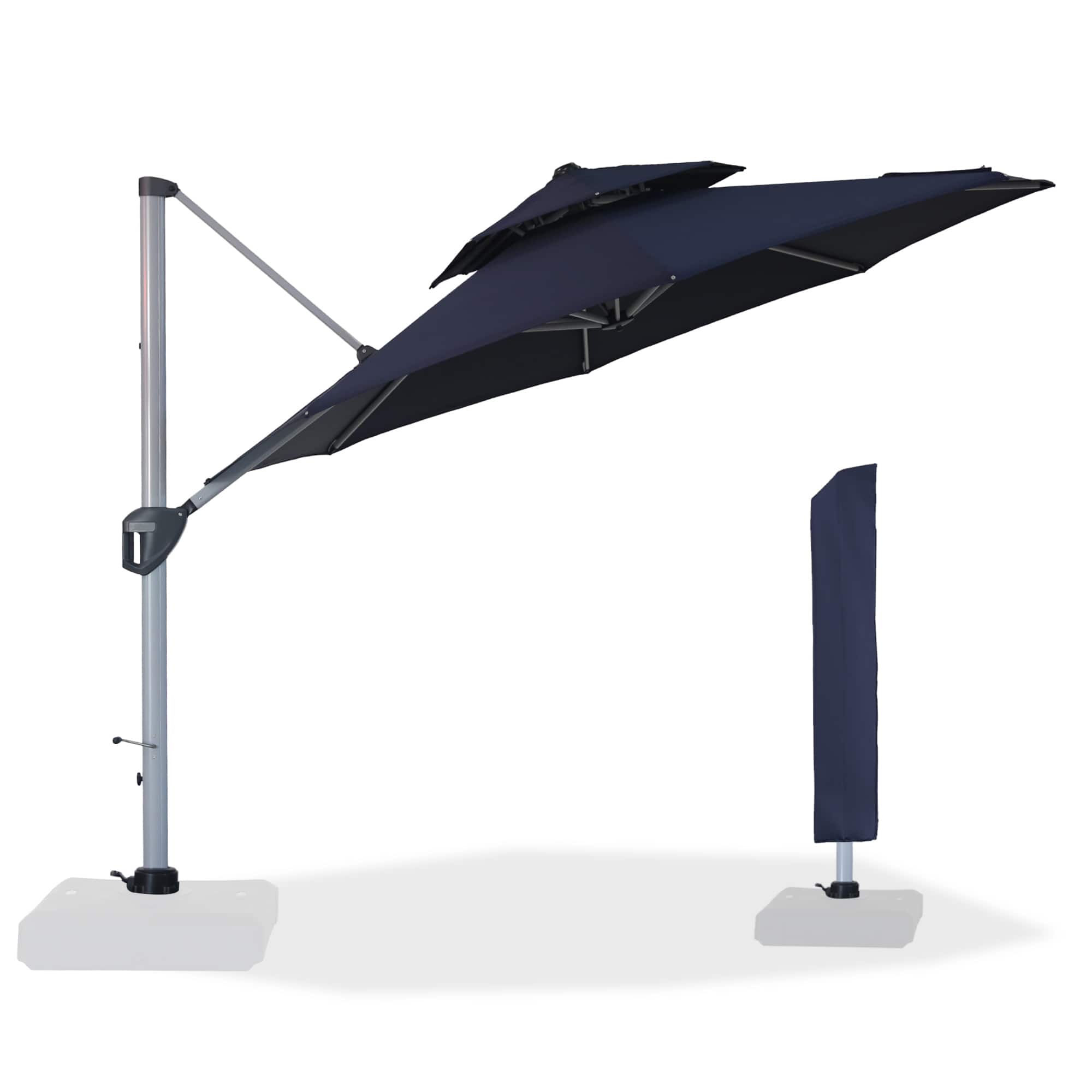 Mondawe - 11 ft. Octagon Cantilever Patio Umbrella Aluminum 360°with Umbrella Cover - Navy Blue