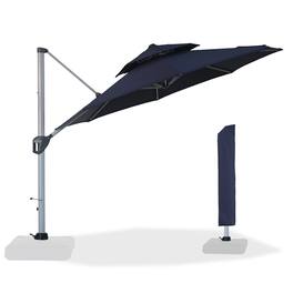 Mondawe - 11 ft. Octagon Cantilever Patio Umbrella Aluminum 360°with Umbrella Cover - Navy Blue