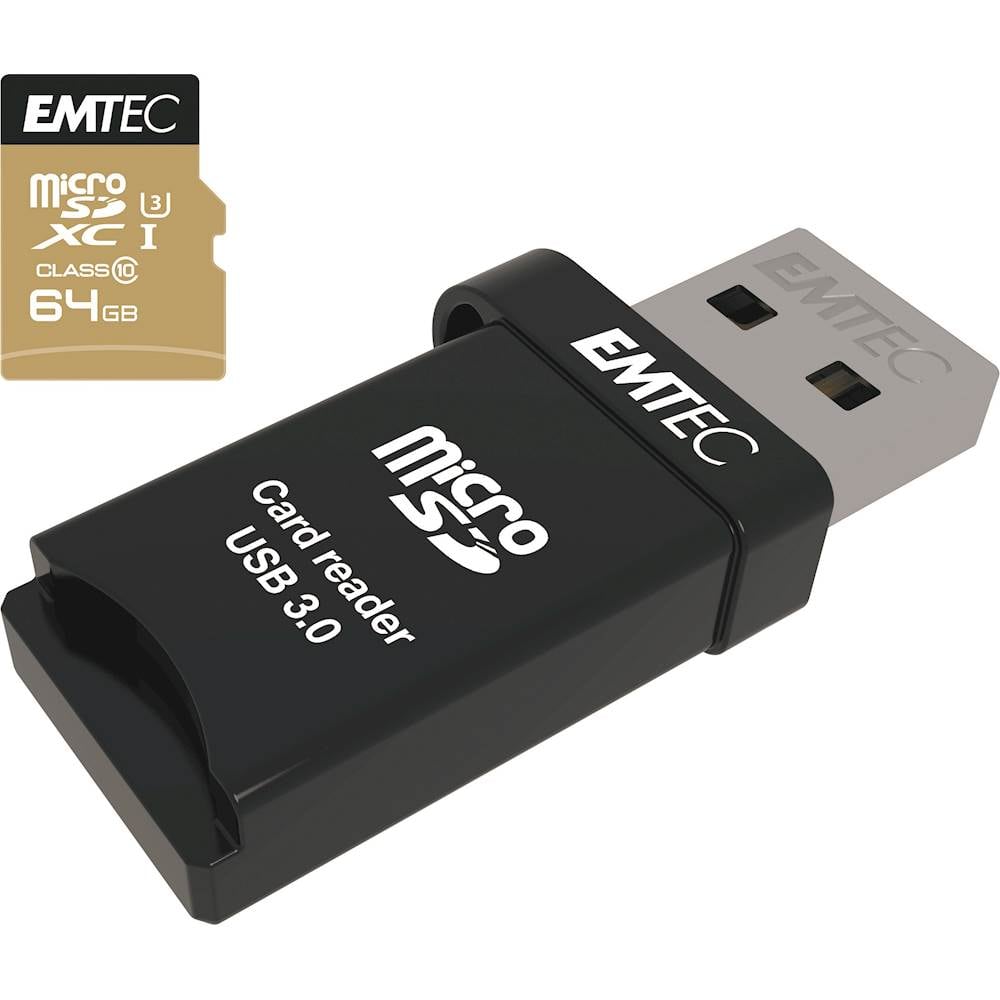 EMTEC - SpeedIN' 64GB microSDXC UHS-I Memory Card - Larger Front