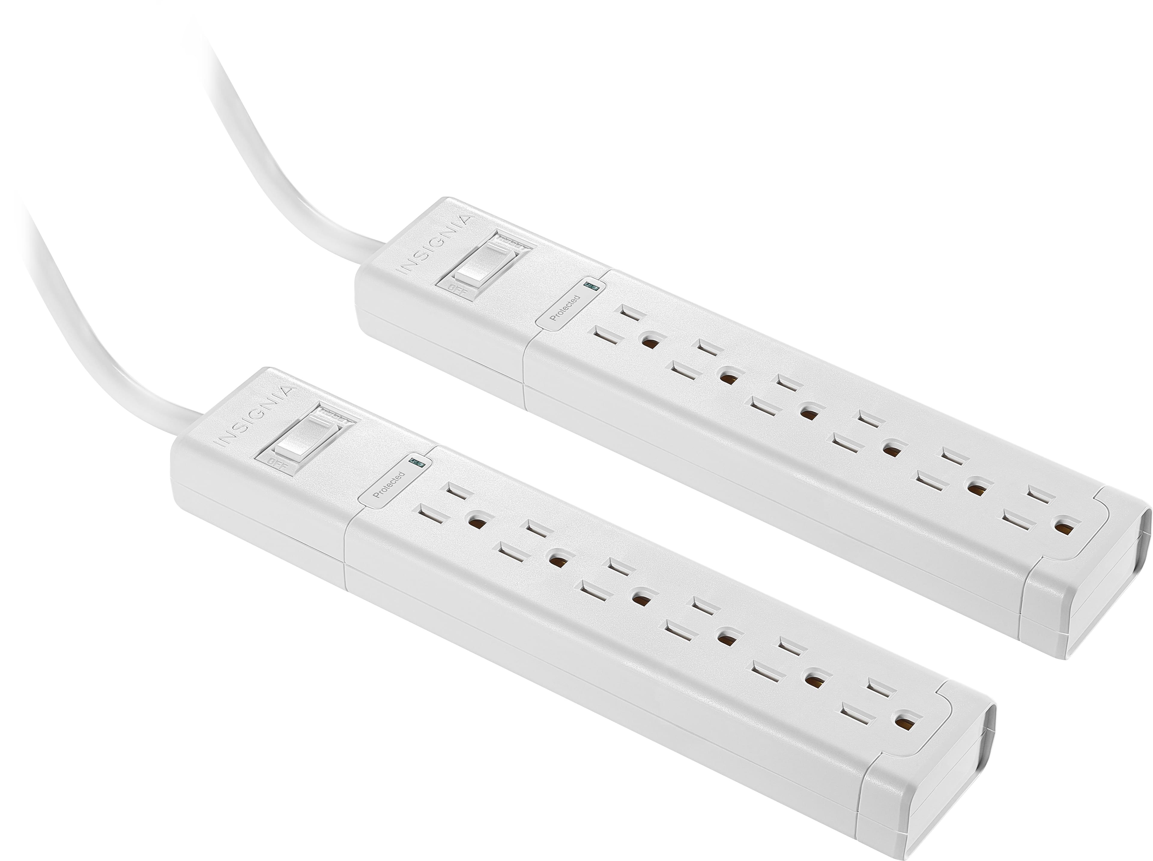 Front. Insignia™ - 6 Outlet 900 Joules Surge Protector (2 Pack) - White.