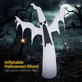 Jandcase - Halloween Inflatable Ghost Outdoor Decoration with LED Light, Light Up Blow Up Yard Decor for Lawn Garden Party - White