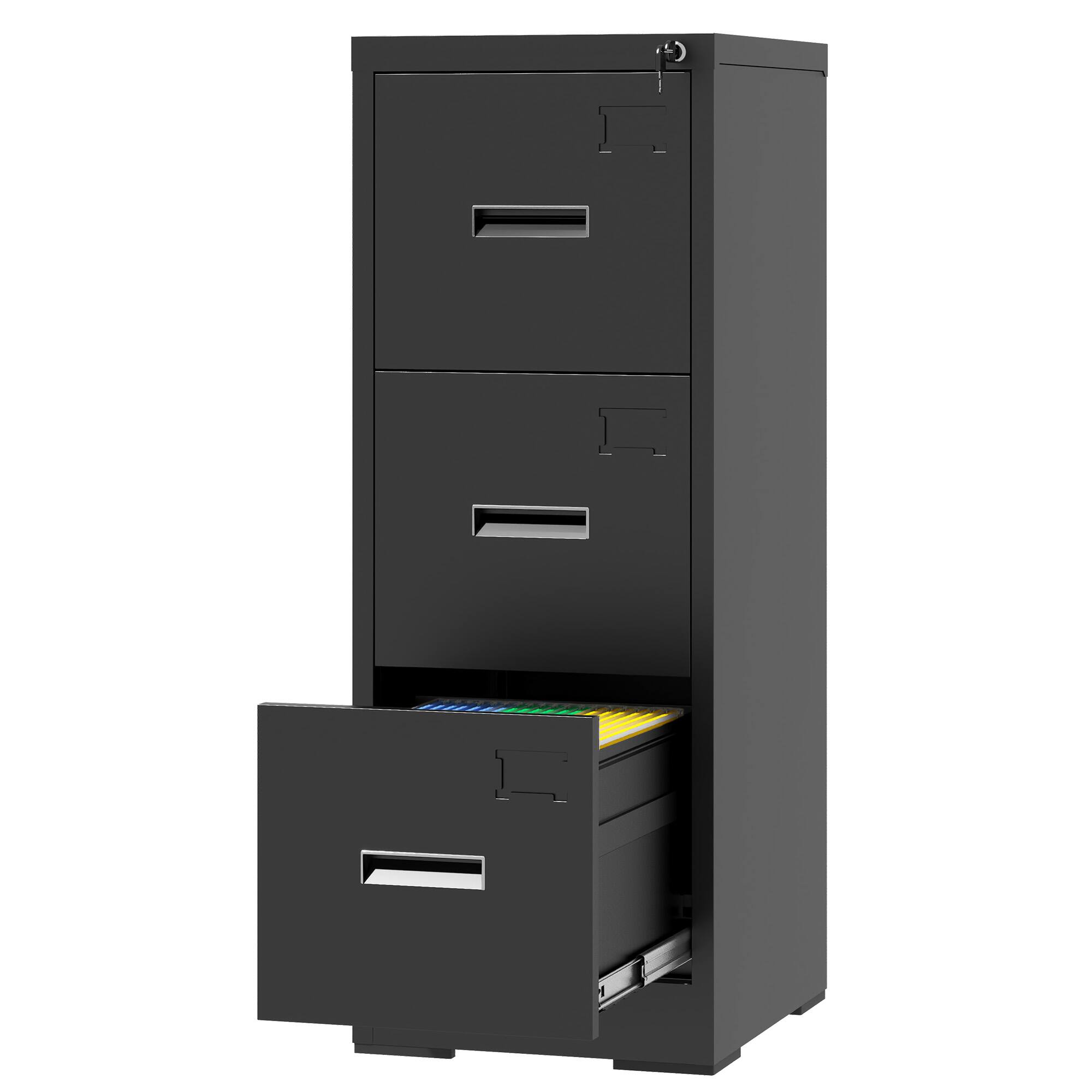 Front. Ecooso - 3 Drawer Vertical File Cabinet with Lock, Metal Office File Cabinet with Card Slot for Letter Legal A4 Files - Black.