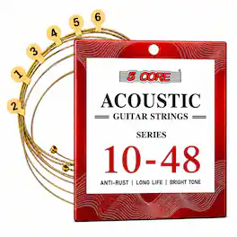 5 CORE - Acoustic Guitar 6 String Set Light Gauge Steel Carbon Core Bright Powerful Tone Heavy Duty - Silver