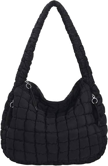 Vulpecula Spade - Puffer Tote Bag for Women Large Quilted Carryall Bag Soft Puffy Crossbody Lightweight Shoulder Handbags Work Travel - Black