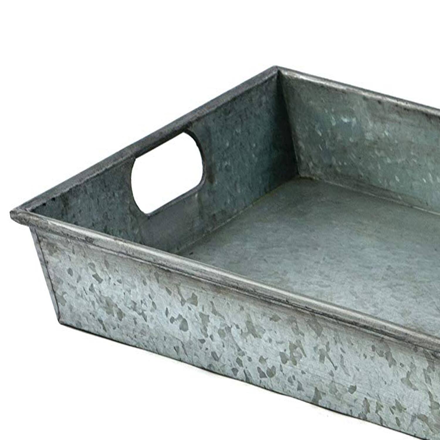Alt View 1. Manhattan Lane - Benzara Square Galvanized Metal Tray With Handle - Gray.