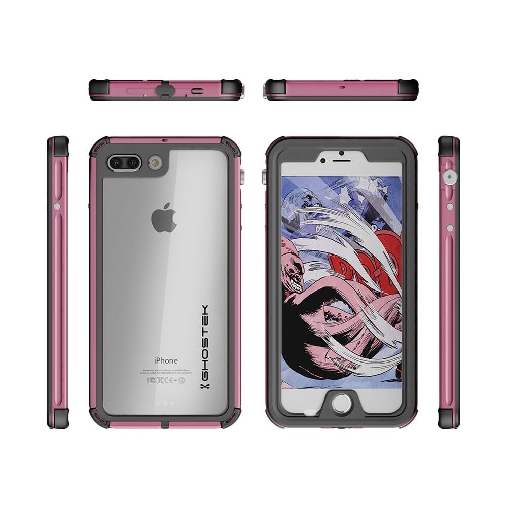 atomic protective waterproof case for apple iphone 7 - pink/clear atomic protective waterproof case for apple iphone 7 - pink/clear