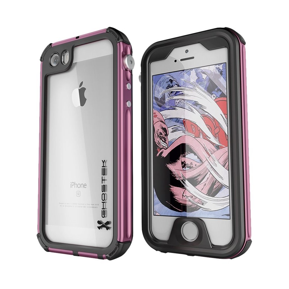 atomic protective waterproof case for apple iphone 5, 5s and se - pink/clear