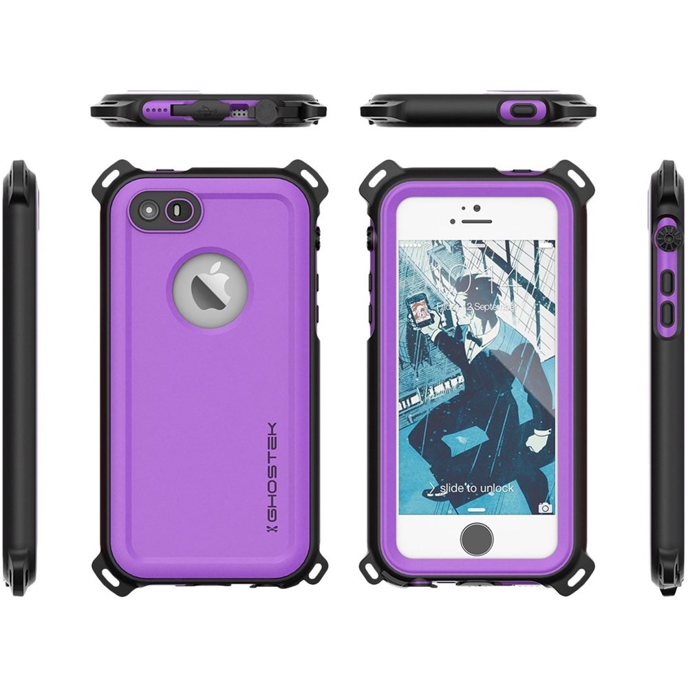 nautical protective waterproof case for apple iphone 5, 5s and se - purple