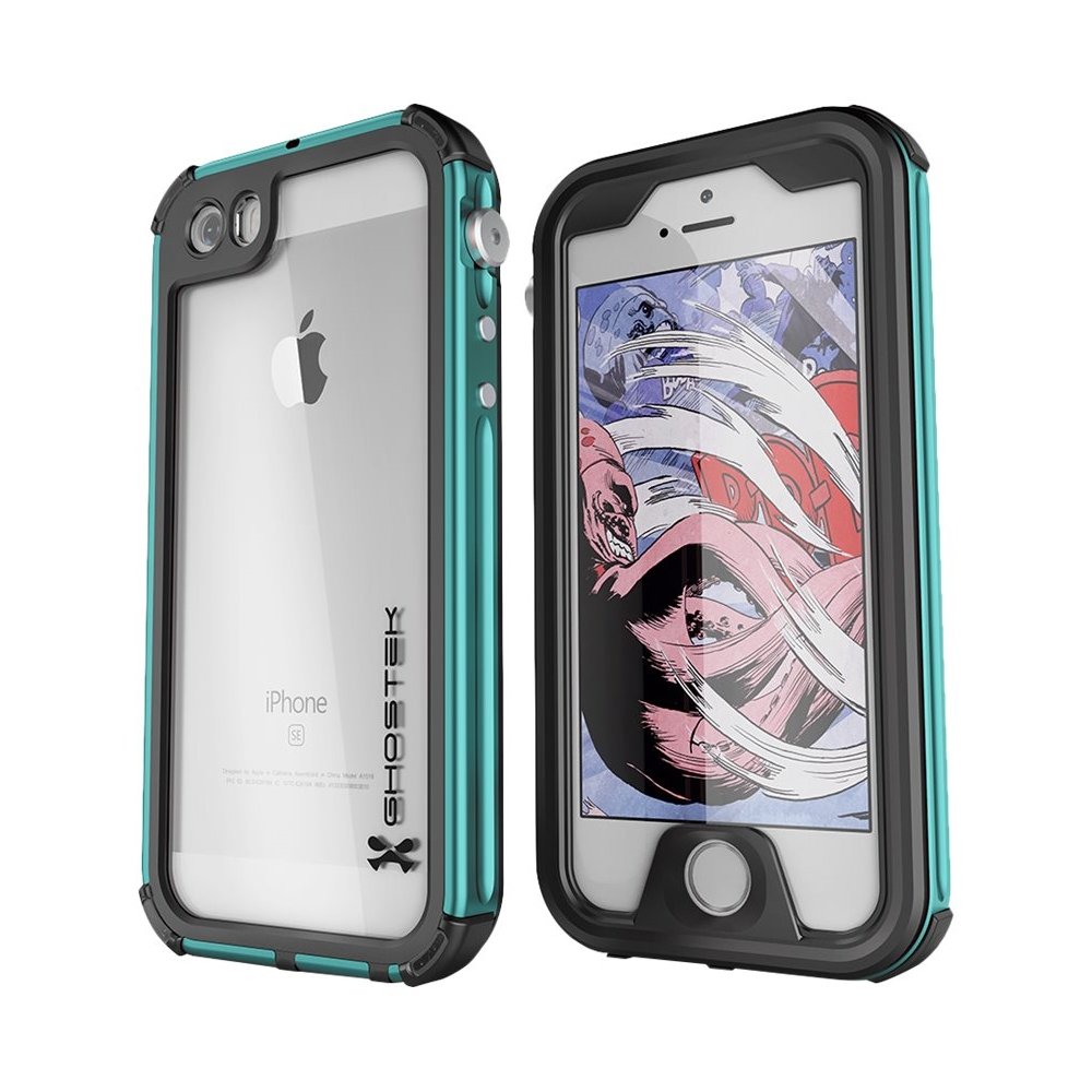 atomic protective waterproof case for apple iphone 5, 5s and se - teal/clear