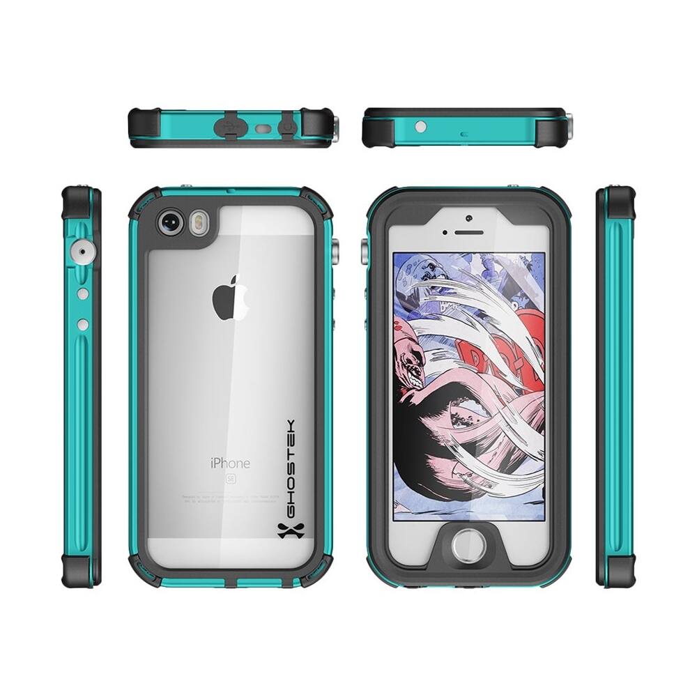 atomic protective waterproof case for apple iphone 5, 5s and se - teal/clear atomic protective waterproof case for apple iphone 5, 5s and se - teal/clear