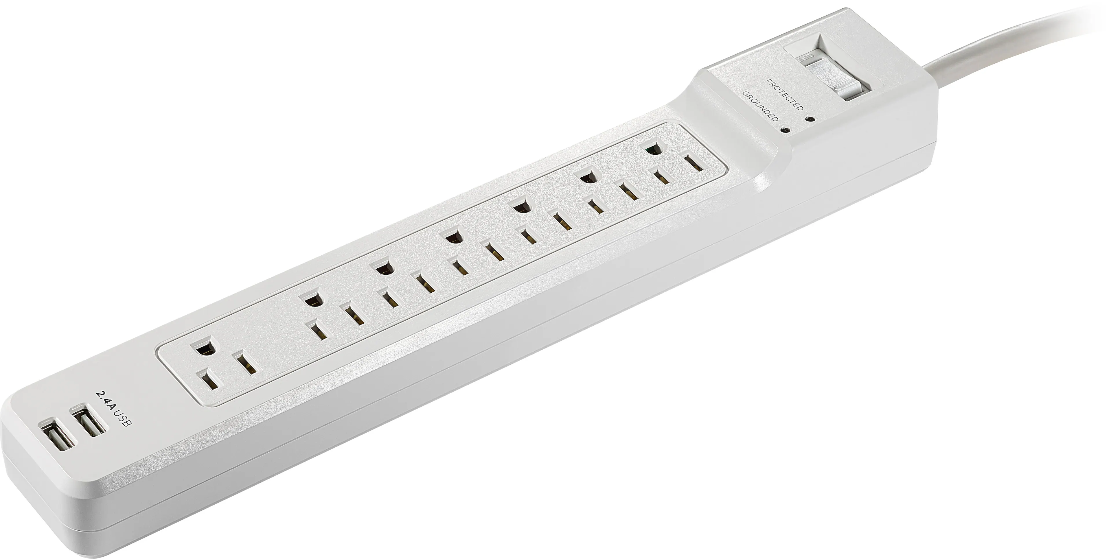 Front. Insignia™ - 7 Outlet/2 USB 1200 Joules Surge Protector - White.