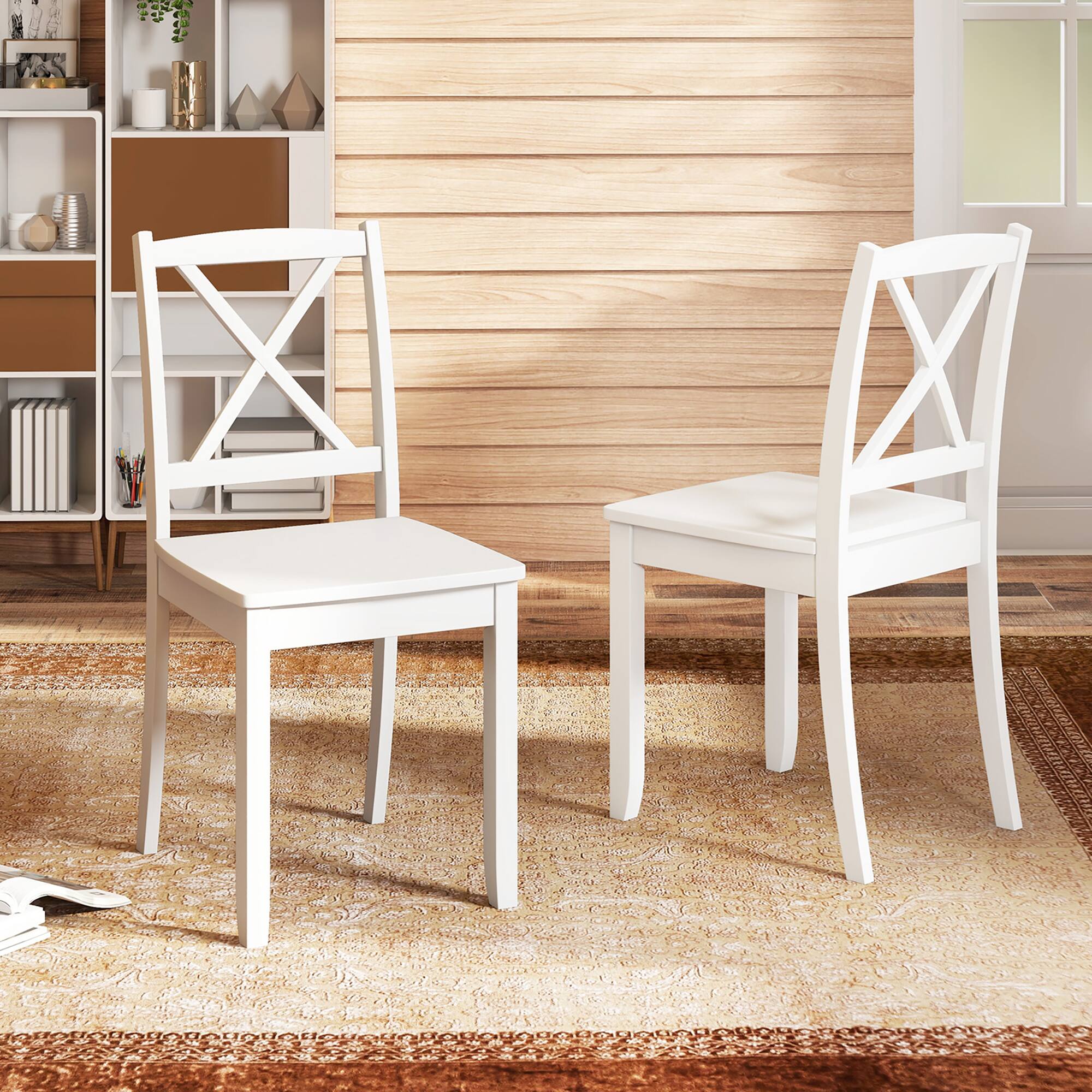 Alt View 5. Gymax - Gymax Dining Chair Set of 4 Kitchen Side Chairs w/ Rubber Wood Legs & Cross Back White - White.