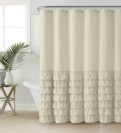 Front. Kate Aurora - Kate Aurora Melanie Shabby Chic Gypsy Semi Ruffled Fabric Shower Curtains - Taupe - Taupe.