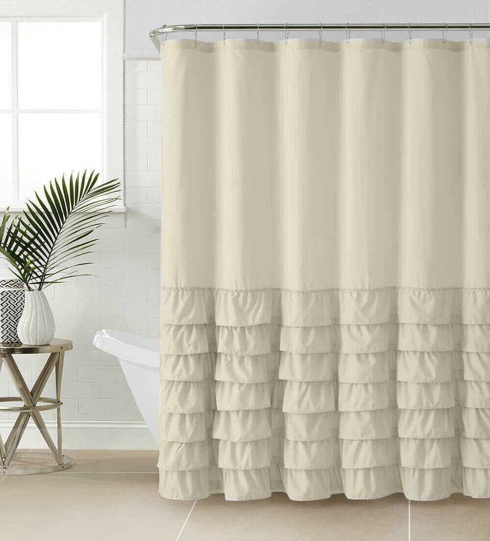Front. Kate Aurora - Kate Aurora Melanie Shabby Chic Gypsy Semi Ruffled Fabric Shower Curtains - Taupe - Taupe.
