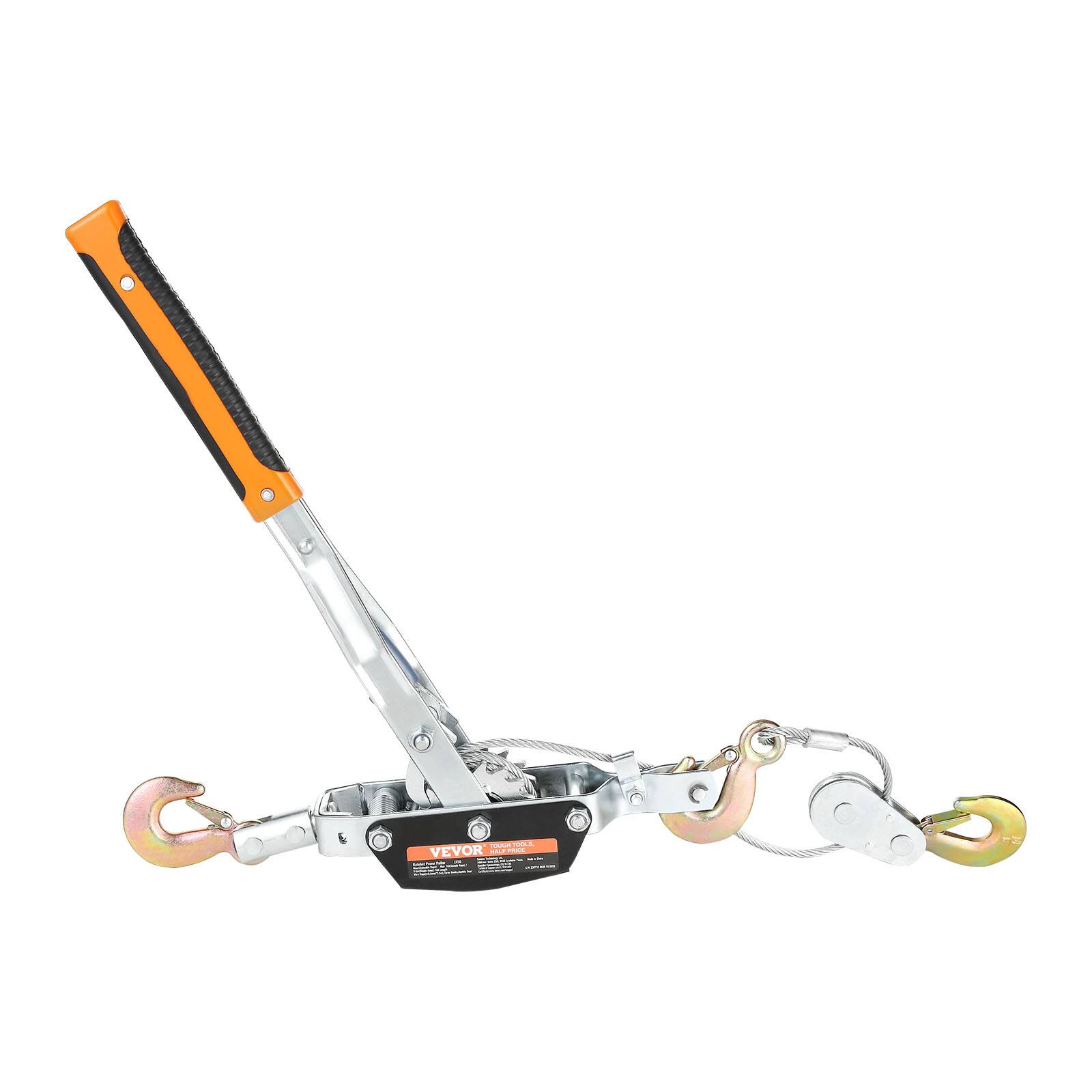 Alt View 5. VEVOR - Come Along Winch, 5 Ton (11,023 lbs) Pulling Capacity, 11.5 ft Steel Cable, 3 Hooks, Heavy Duty Ratchet Power Puller - Silver.
