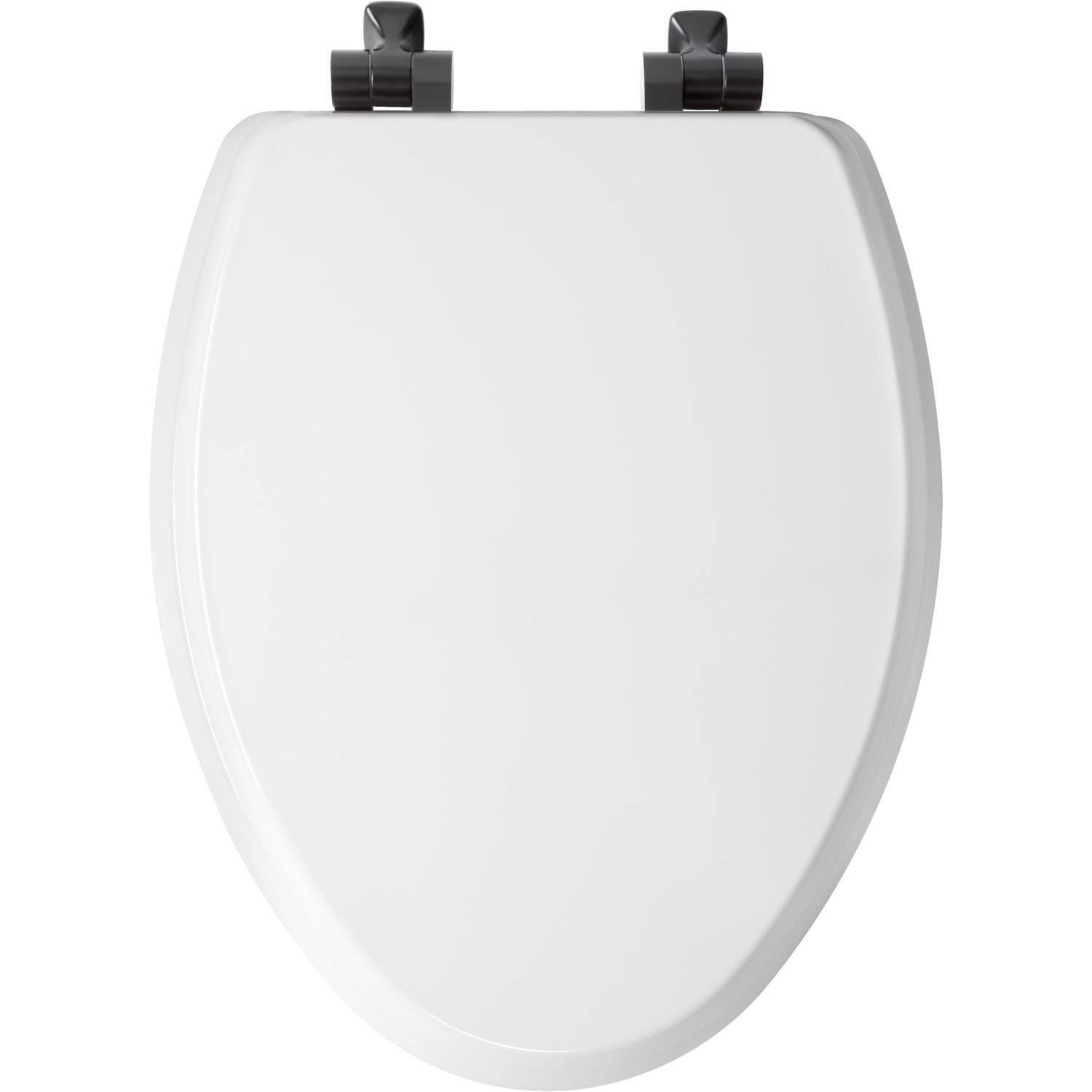 Left. BEMIS - Mayfair by Bemis Benton Slow Close Elongated White Enameled Wood Toilet Seat - White.