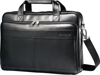 Samsonite - Leather Slim Laptop Briefcase for 15.6" Laptop - Black - Front_Zoom
