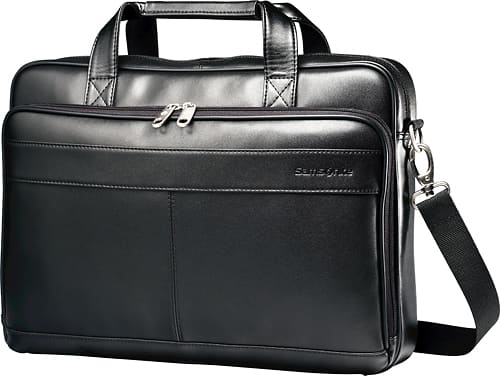 Black leather 2025 laptop briefcase