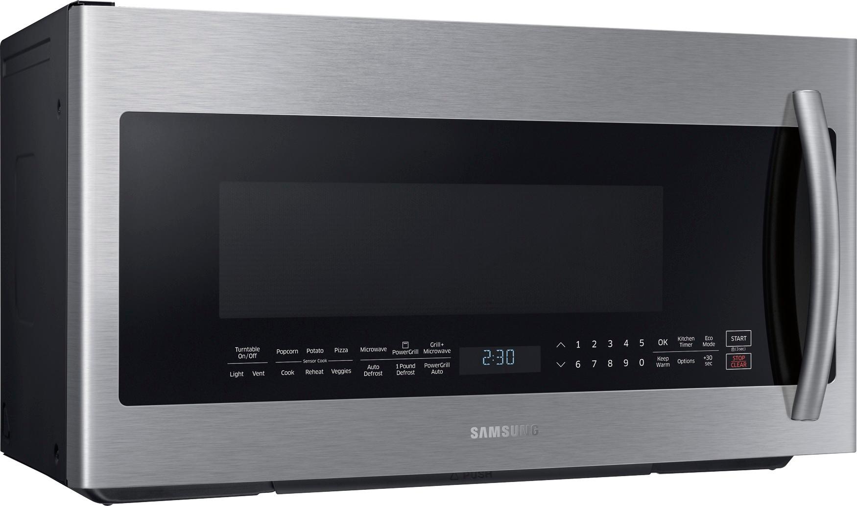 Angle View: Samsung - 2.1 Cu. Ft.  Over-the-Range Microwave with Sensor Cook - Stainless steel