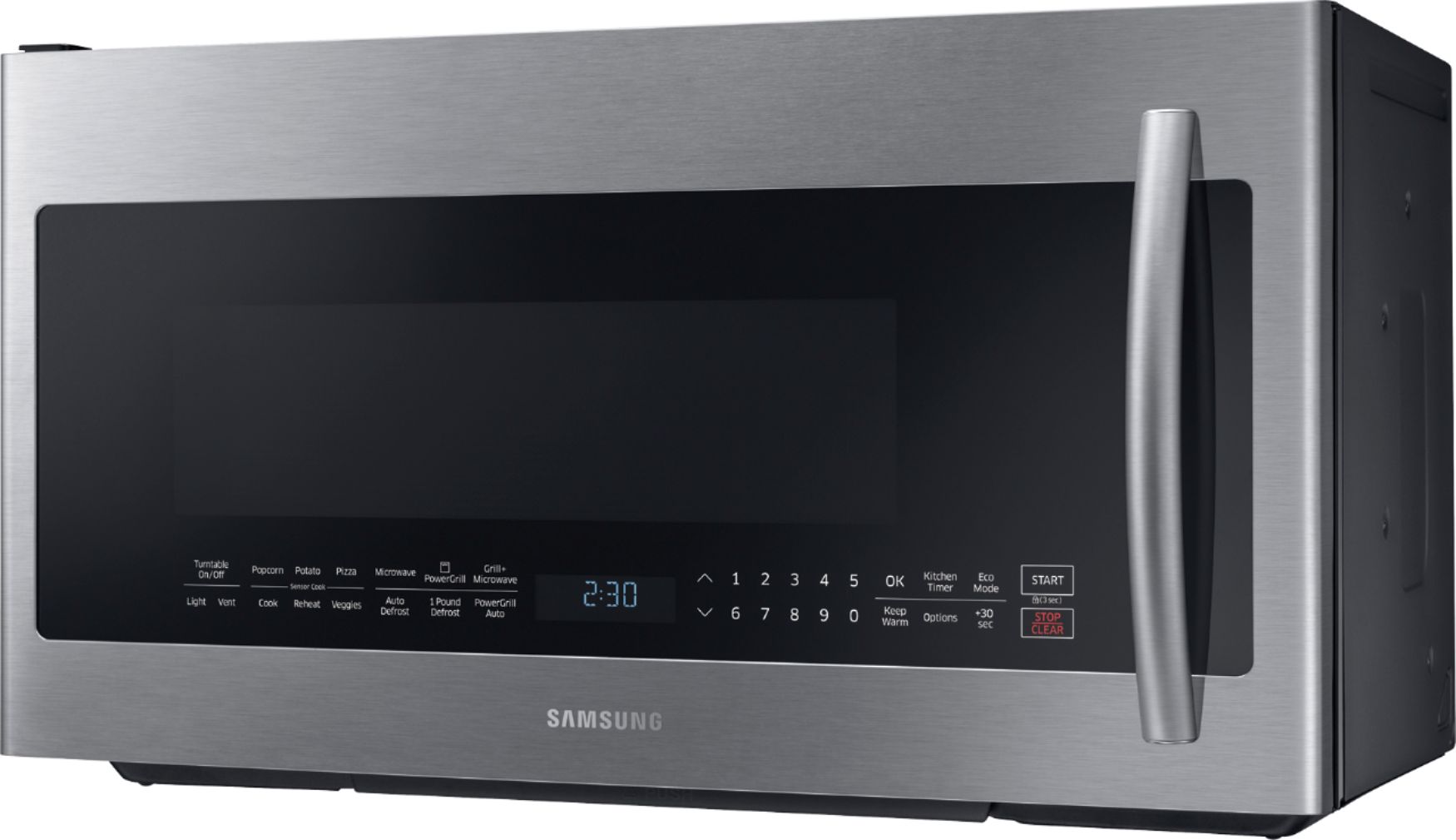 Left View: Samsung - 2.1 Cu. Ft.  Over-the-Range Microwave with Sensor Cook - Stainless steel